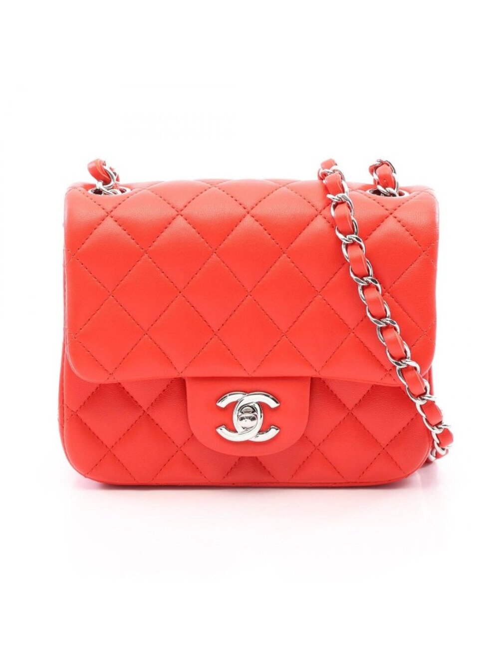 Chanel Shoulder Bag Mini Quilted Red Lambskin Chain